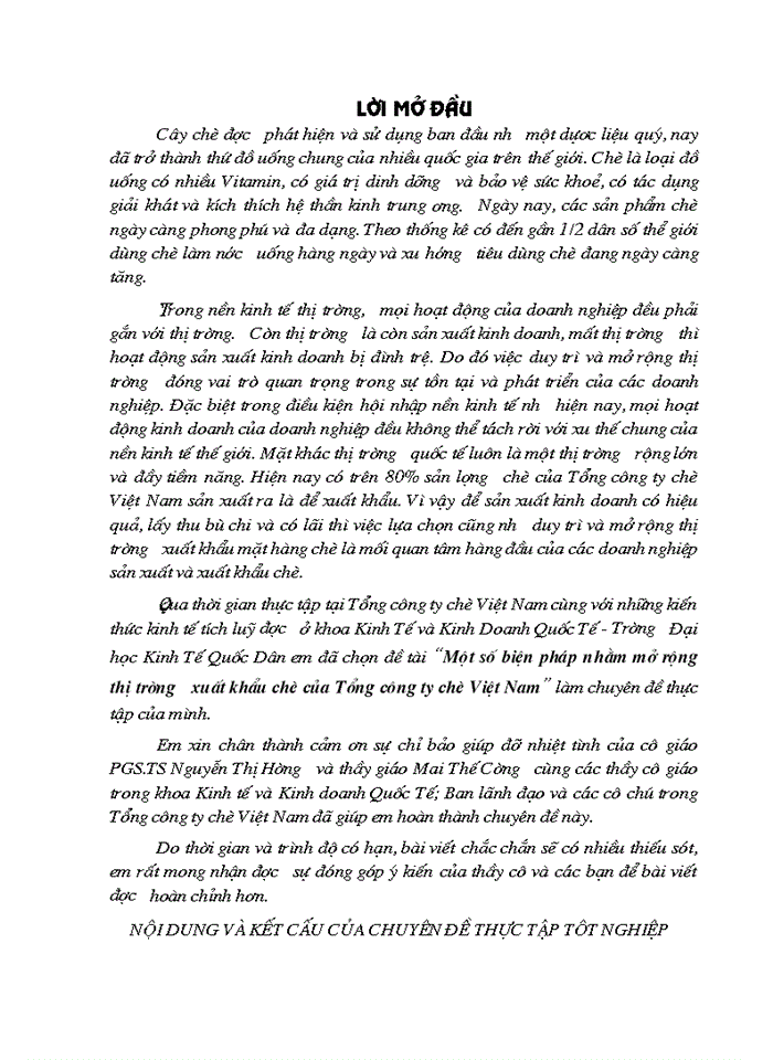 THS Một số biện pháp nhằm mở rộng thị trường Xuất khẩu chè của Tổng Công ty chè Việt Nam