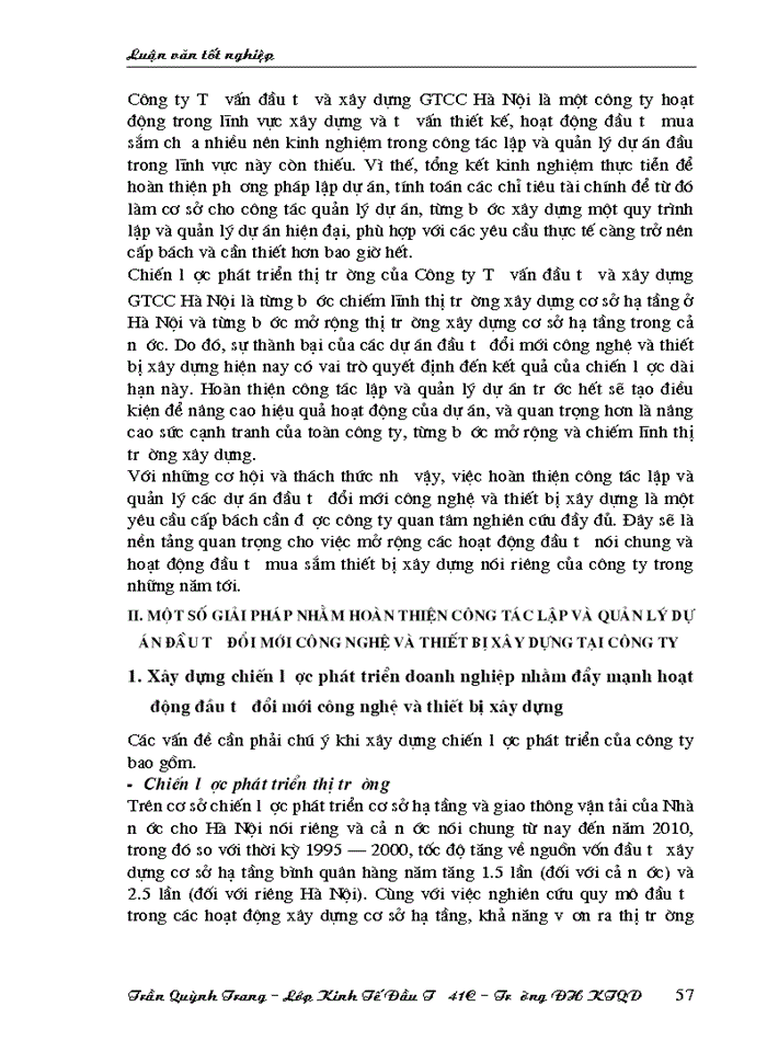 image for page Thực trạng công tác lập và quản lý dự án đầu tư đổi mới công nghệ và thiết bị Xây dựng tại Công ty Tư vấn Đầu tư Xây dựng GIAO THôNG CôNG CHíNH Hà Nội