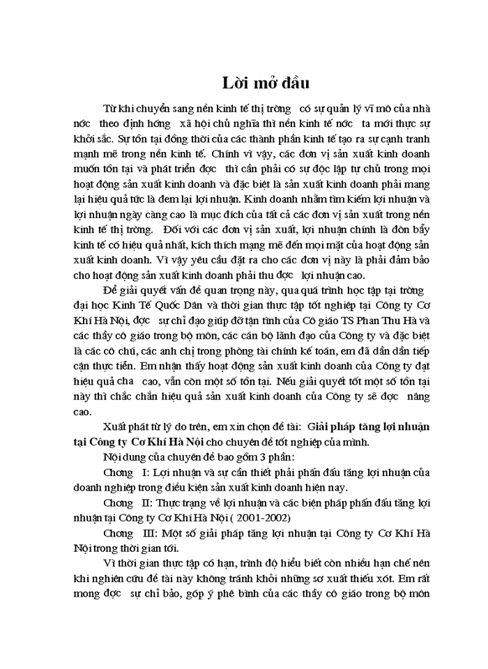Giải pháp tăng lợi nhuận tại Công ty Cơ Khí Hà Nội