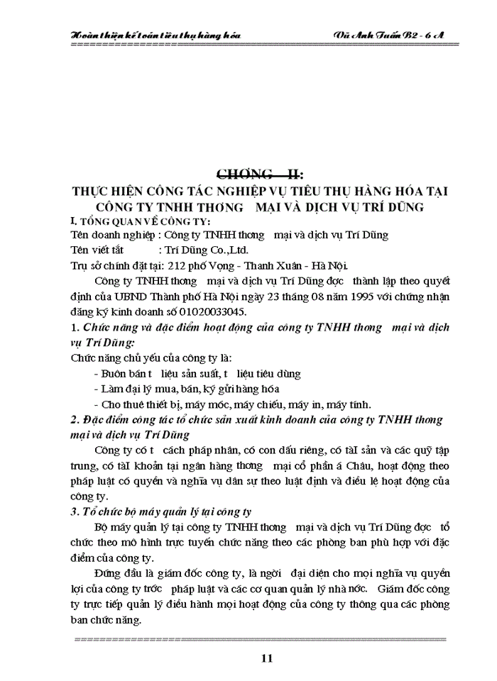 image for page Hoàn thiện Kế toán tiêu thụ hàng hóa trong Công ty Trách nhiệm Hữu hạn dịch vụ và Thương mại Trí Dũng