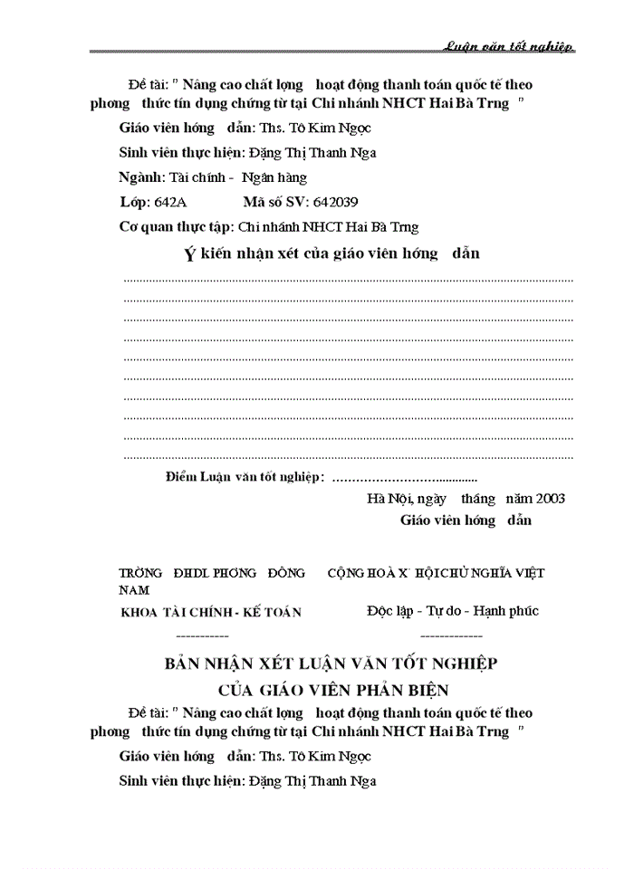 image for page Nâng cao chất lượng hoạt động thanh toán quốc tế theo phương thức tín dụng chứng từ tại Chi nhánh Ngân hàng Công thương Hai Bà Trưng