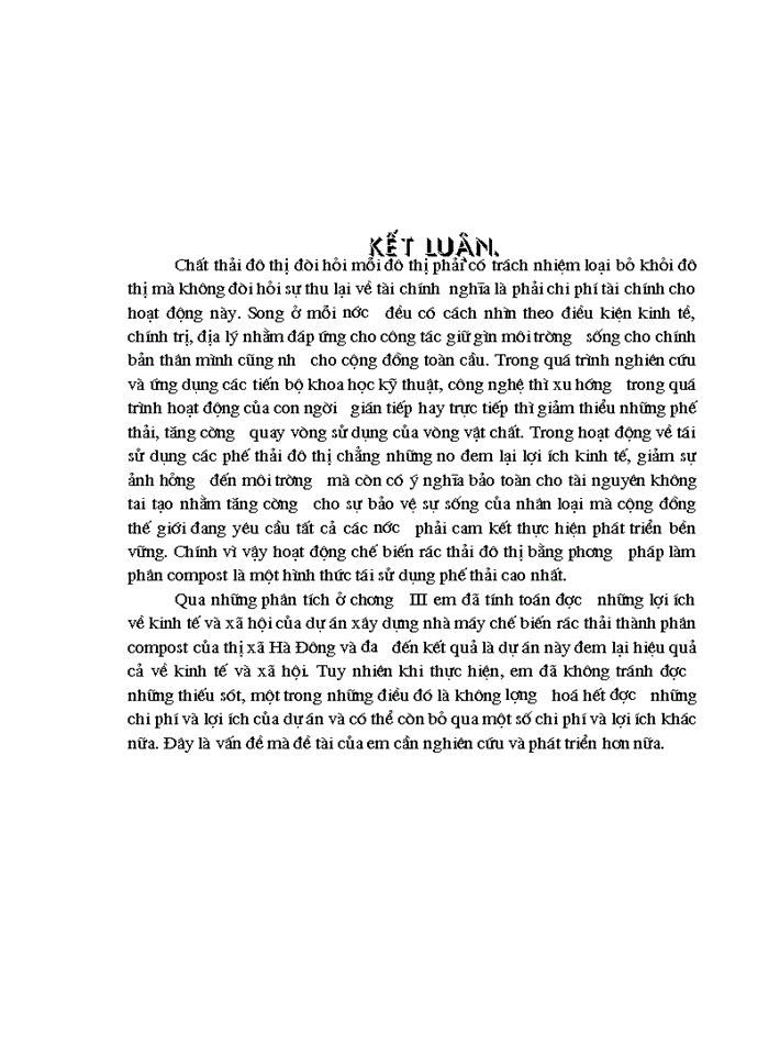 image for page Phân tích hiệu quả kinh tế Xã hội của dự án Xây dựng nhà máy xử lý rác thải của thị xã Hà Đông