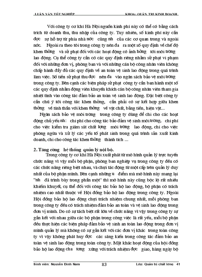 image for page Thực trạng công tác đảm bảo an toàn vệ sinh lao động tại Công ty cơ khí Hà Nội