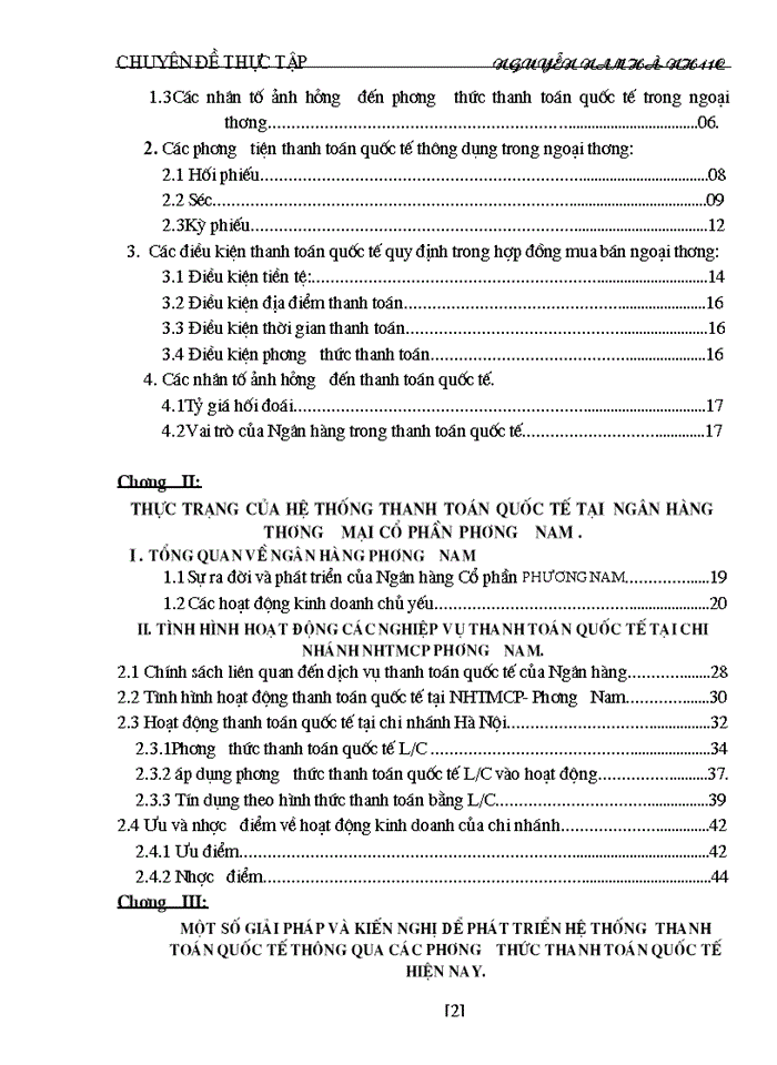 Giải pháp hoàn thiện nghiệp vụ thánh toán quốc tế tại chi nhánh Ngân hàng cổ phần PHƯƠNG NAM Hà Nội