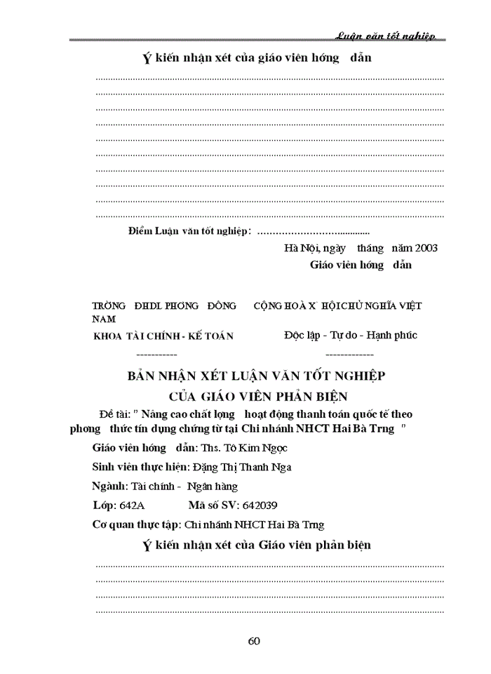 image for page Nâng cao chất lượng hoạt động thanh toán quốc tế theo phương thức tín dụng chứng từ tại Chi nhánh Ngân hàng Công thương Hai Bà Trưng