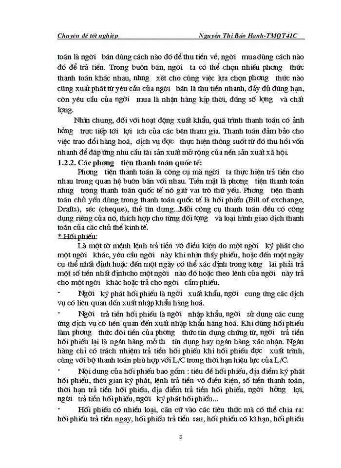 Hoàn thiện phương thức thanh toán quốc tế đối với hoạt động Xuất khẩu ở Công ty Xuất nhập khẩu Tổng hợp I - Bộ Thương mại