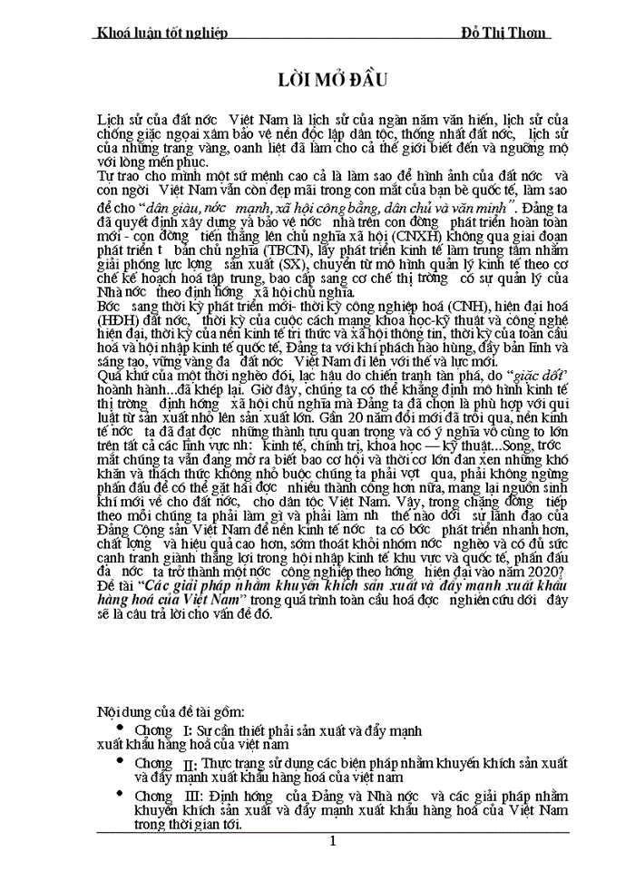 THS Các Giải pháp nhằm khuyến khích sản xuất và đẩy mạnh Xuất khẩu Hàng hóa của Việt Nam