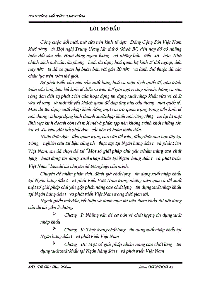 THS Một số Giải pháp chủ yếu nhằm nâng cao chất lượng hoạt động tín dụng Xuất nhập khẩu tại Ngân hàng đầu tư và phát triển Việt Nam