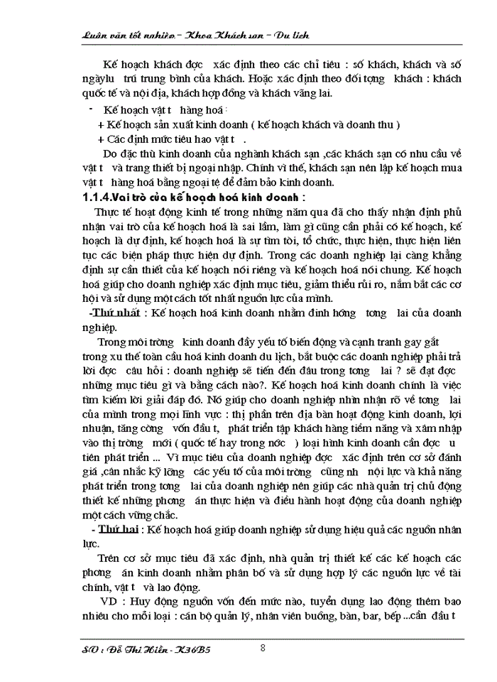 image for page Hoàn thiện công tác kế hoạch hoá hoạt động Kinh doanh tại khách sạn Hoà Bình