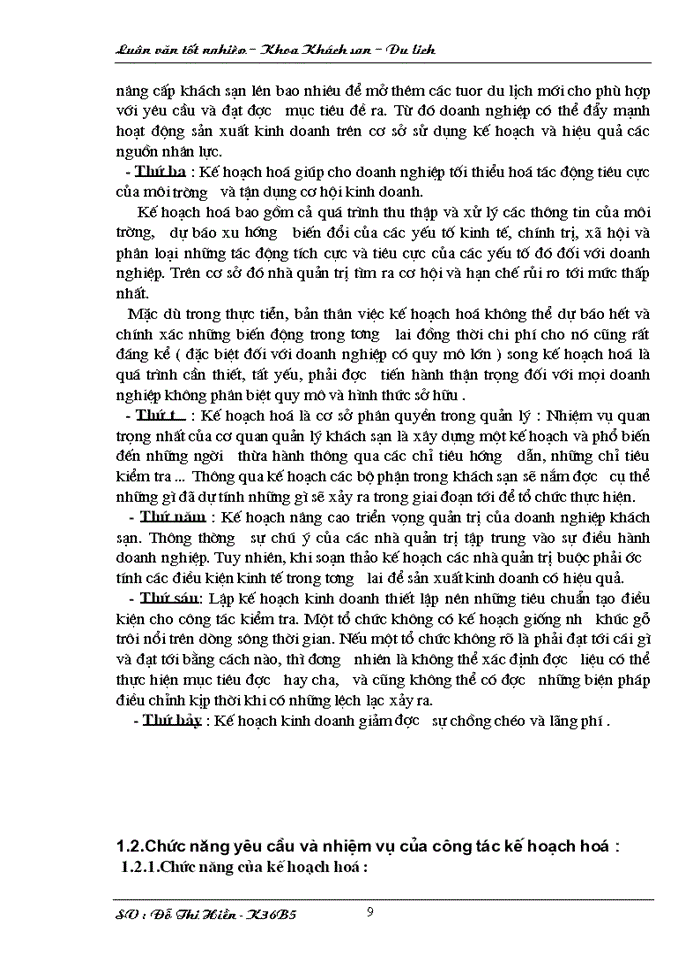 image for page Hoàn thiện công tác kế hoạch hoá hoạt động Kinh doanh tại khách sạn Hoà Bình