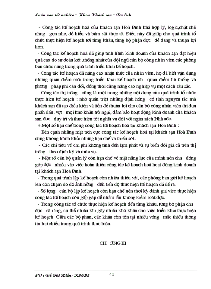 image for page Hoàn thiện công tác kế hoạch hoá hoạt động Kinh doanh tại khách sạn Hoà Bình