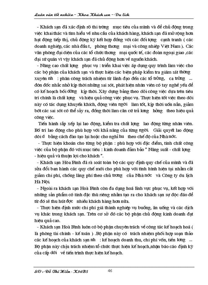 image for page Hoàn thiện công tác kế hoạch hoá hoạt động Kinh doanh tại khách sạn Hoà Bình
