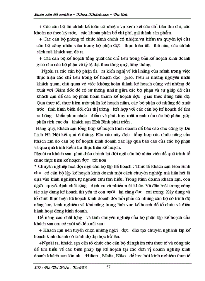 image for page Hoàn thiện công tác kế hoạch hoá hoạt động Kinh doanh tại khách sạn Hoà Bình