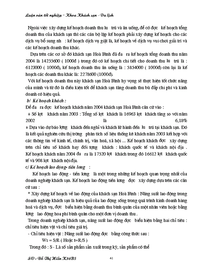 image for page Một số đề xuất nhằm hoàn thiện công tác kế hoạch hoá Giải pháp và đề Kinh doanh tại khách sạn Hoà Bình