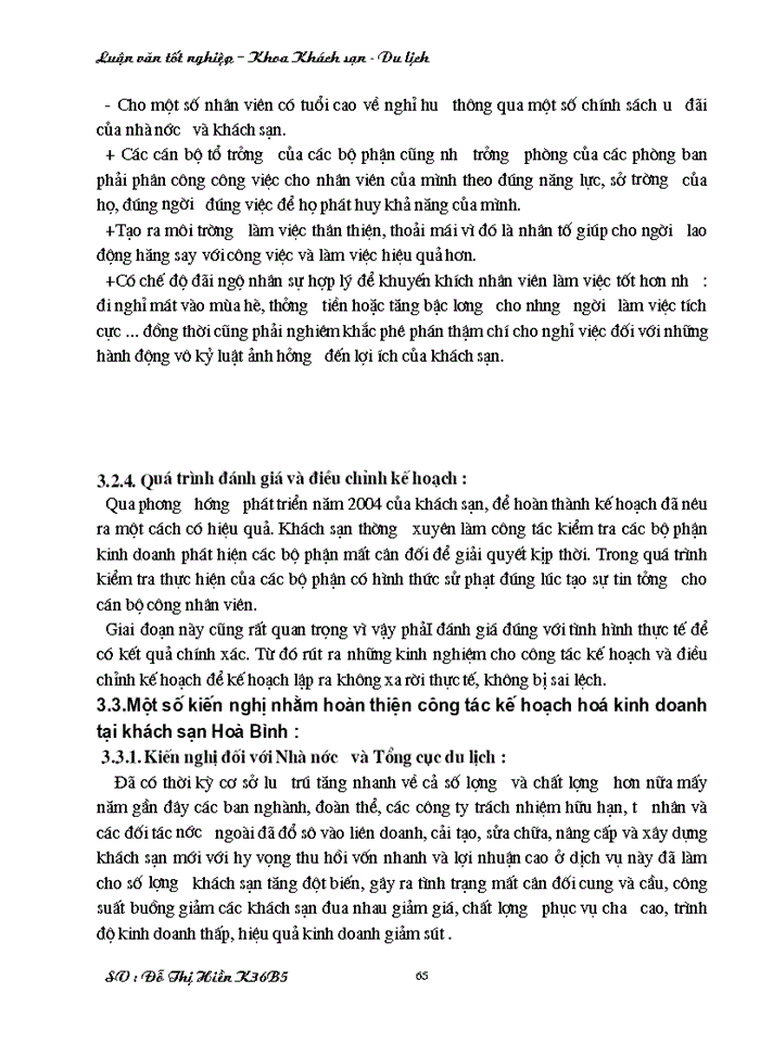 image for page Một số đề xuất nhằm hoàn thiện công tác kế hoạch hoá Giải pháp và đề Kinh doanh tại khách sạn Hoà Bình