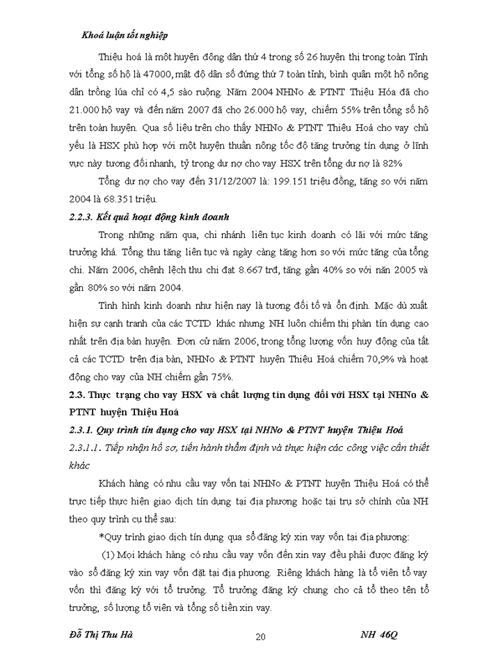 image for page Nâng cao chất lượng tín dụng đối với HSản xuất tại chi nhánh Ngân hàng nông nghiệp và Phát triển nông thôn huyện Thiệu Hoá - tỉnh Thanh Hoá