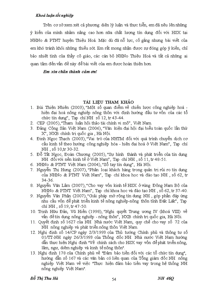 image for page Nâng cao chất lượng tín dụng đối với HSản xuất tại chi nhánh Ngân hàng nông nghiệp và Phát triển nông thôn huyện Thiệu Hoá - tỉnh Thanh Hoá