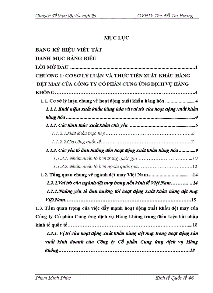 Đẩy mạnh hoạt động Xuất khẩu hàng dệt may tại Công ty cổ phần cung ứng dịch vụ hàng không trong điều kiện hội nhập kinh tế quốc tế