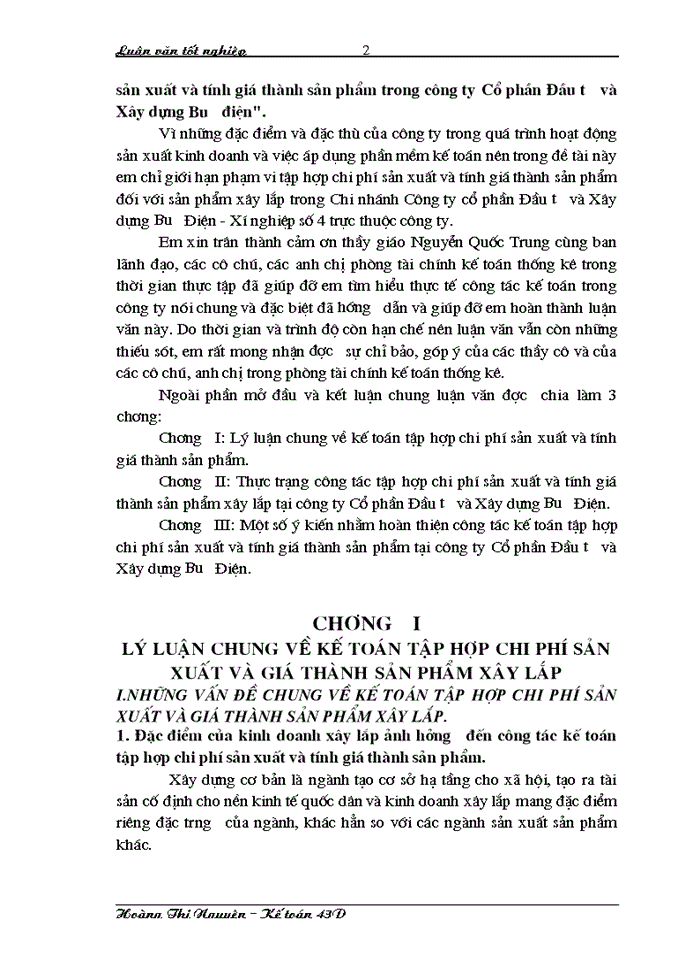 THS Quá trình tập hợp Chi phí sản xuất và tính Giá thành sản phẩm trong Công ty Cổ phần Đầu tư và Xây dựng Bưu Điện