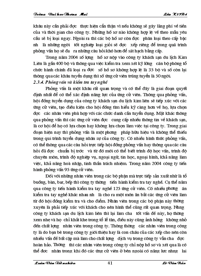 image for page Hoàn thiện công tác tuyển dụng bố trí và sử dụng nhân sự tại Công ty khách sạn du lịch Kim liên