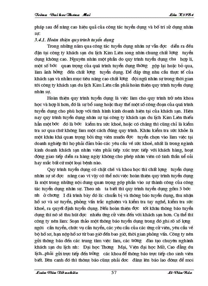 image for page Hoàn thiện công tác tuyển dụng bố trí và sử dụng nhân sự tại Công ty khách sạn du lịch Kim liên