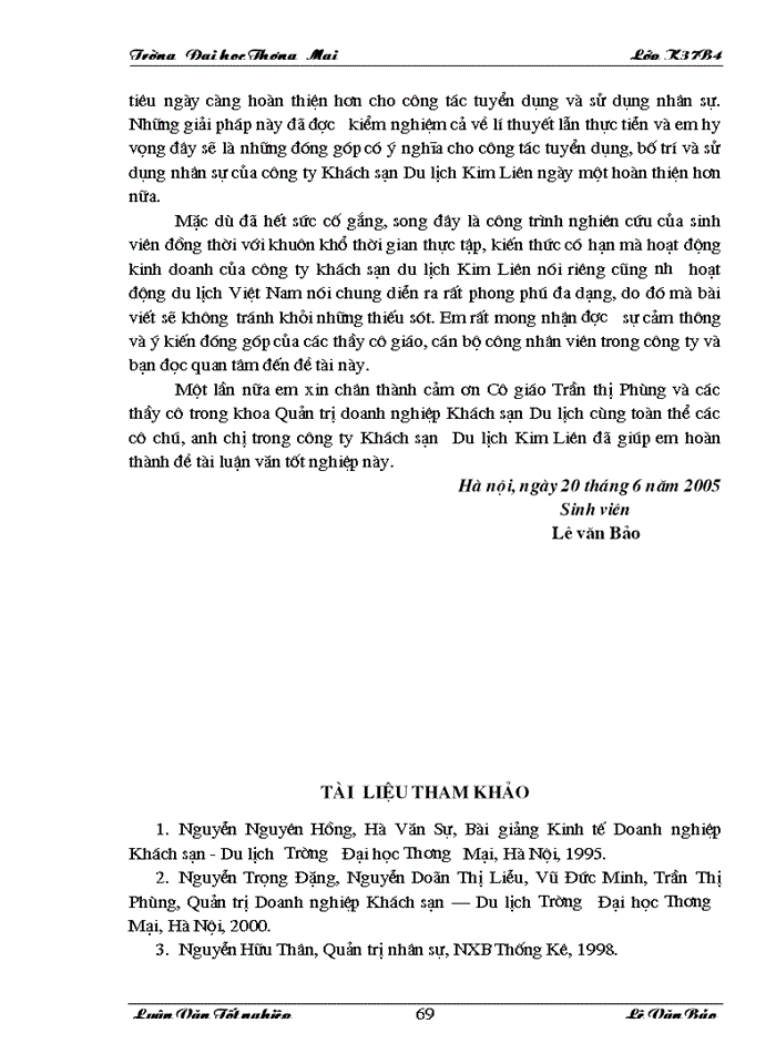 image for page Hoàn thiện công tác tuyển dụng bố trí và sử dụng nhân sự tại Công ty khách sạn du lịch Kim liên