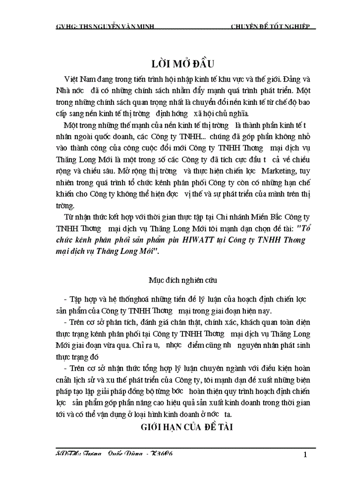 image for page Tổ chức kênh phân phối sản phẩm pin HIWATT tại Công ty Trách nhiệm Hữu hạn Thương mại dịch vụ Thăng Long Mới