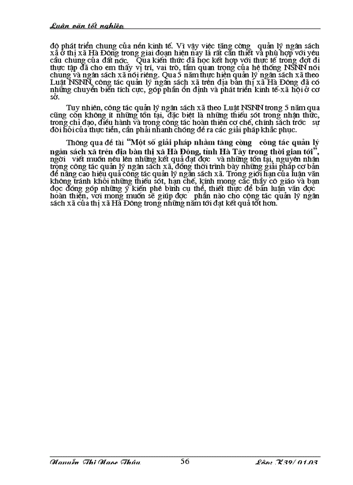 image for page Một số Giải pháp nhằm tăng cường công tác quản lý ngân sách xã trên địa bàn thị xã Hà Đông tỉnh Hà Tây