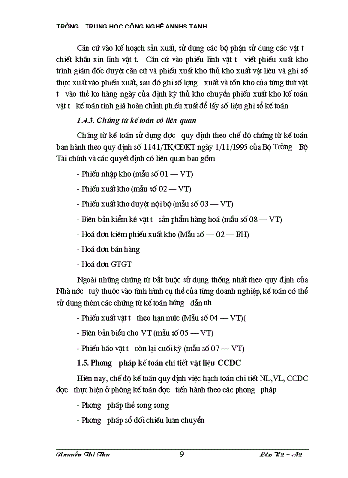 image for page Thực tế công tác Kế toán Nguyên liệu Vật liệu và Công cụ dụng cụ tại