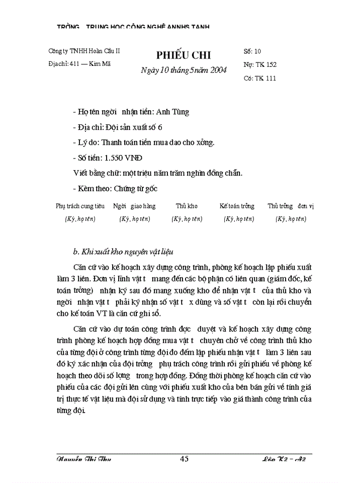 image for page Thực tế công tác Kế toán Nguyên liệu Vật liệu và Công cụ dụng cụ tại