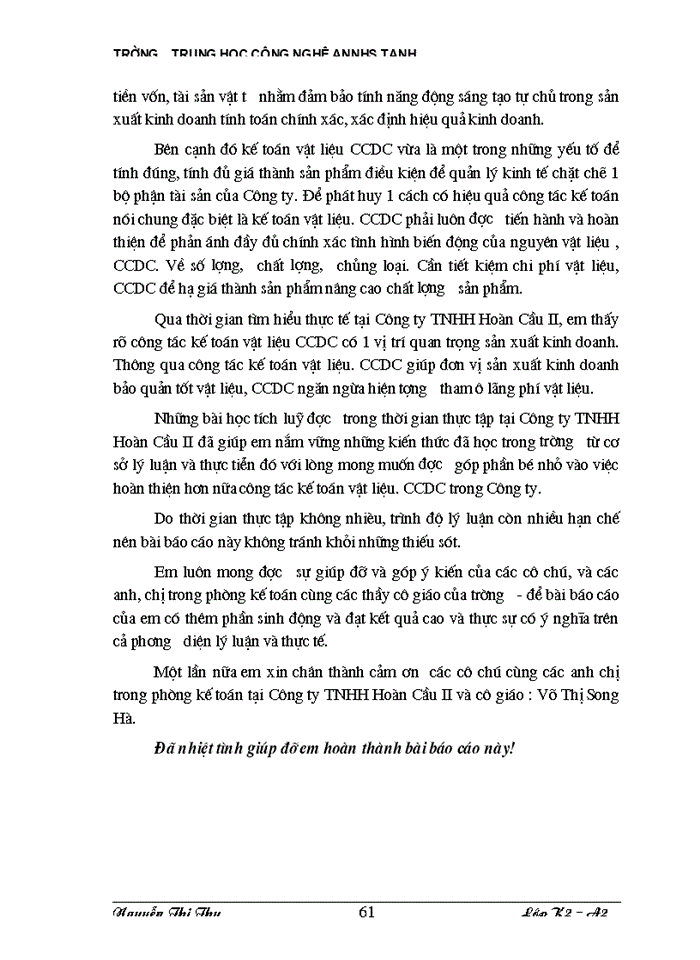 image for page Thực tế công tác Kế toán Nguyên liệu Vật liệu và Công cụ dụng cụ tại