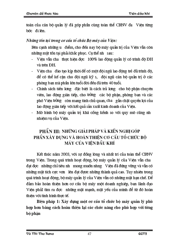 image for page Thực trạng cơ cấu bộ máy quản lý trong viện Dầu khí