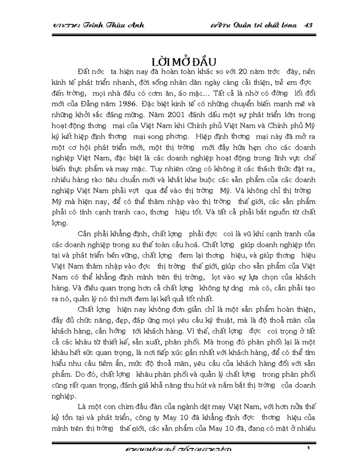image for page Biện pháp hoàn thiện quản lý chất lượng trong phân phối và bán hàng tại Công ty Cổ phần May 10