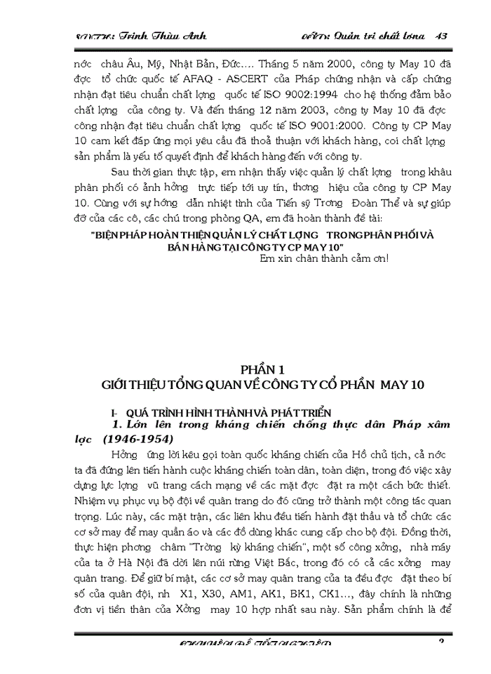 image for page Biện pháp hoàn thiện quản lý chất lượng trong phân phối và bán hàng tại Công ty Cổ phần May 10