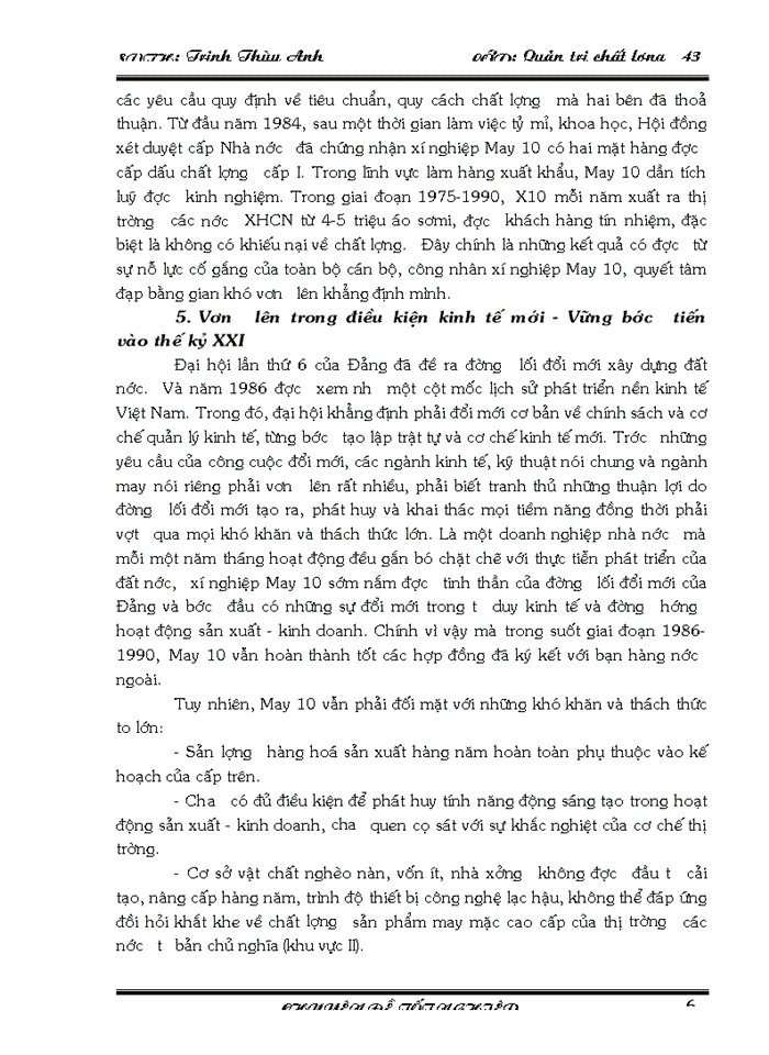 image for page Biện pháp hoàn thiện quản lý chất lượng trong phân phối và bán hàng tại Công ty Cổ phần May 10