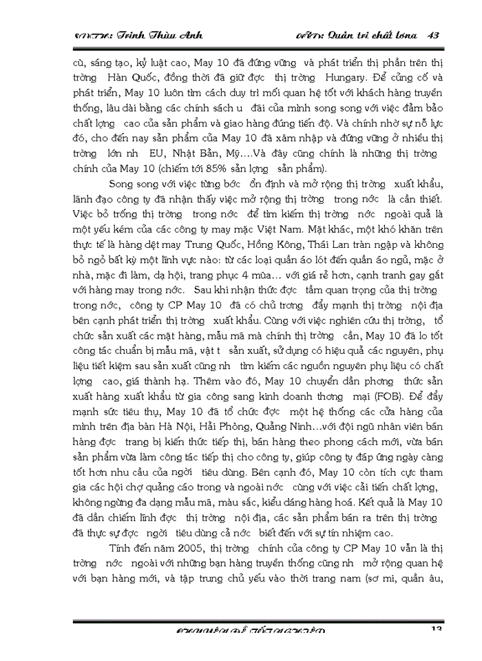 image for page Biện pháp hoàn thiện quản lý chất lượng trong phân phối và bán hàng tại Công ty Cổ phần May 10