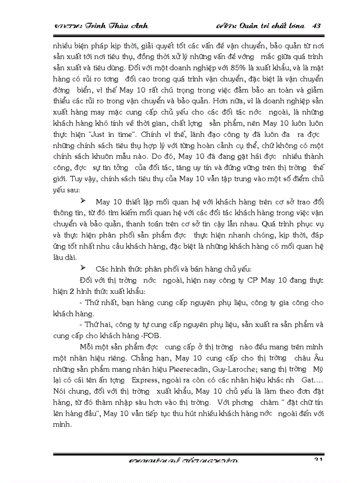 image for page Biện pháp hoàn thiện quản lý chất lượng trong phân phối và bán hàng tại Công ty Cổ phần May 10