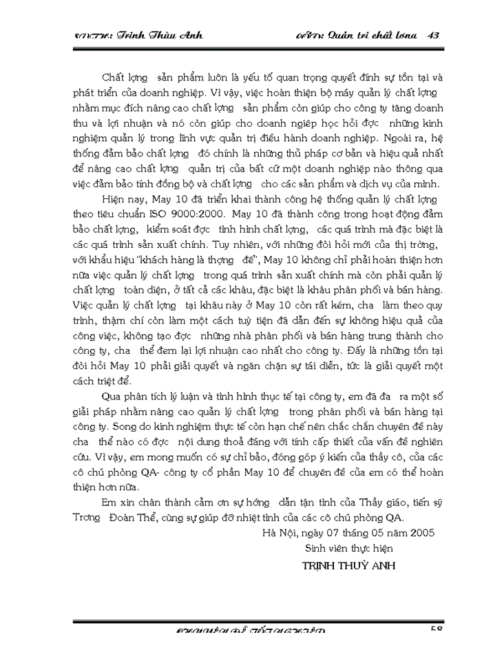 image for page Biện pháp hoàn thiện quản lý chất lượng trong phân phối và bán hàng tại Công ty Cổ phần May 10