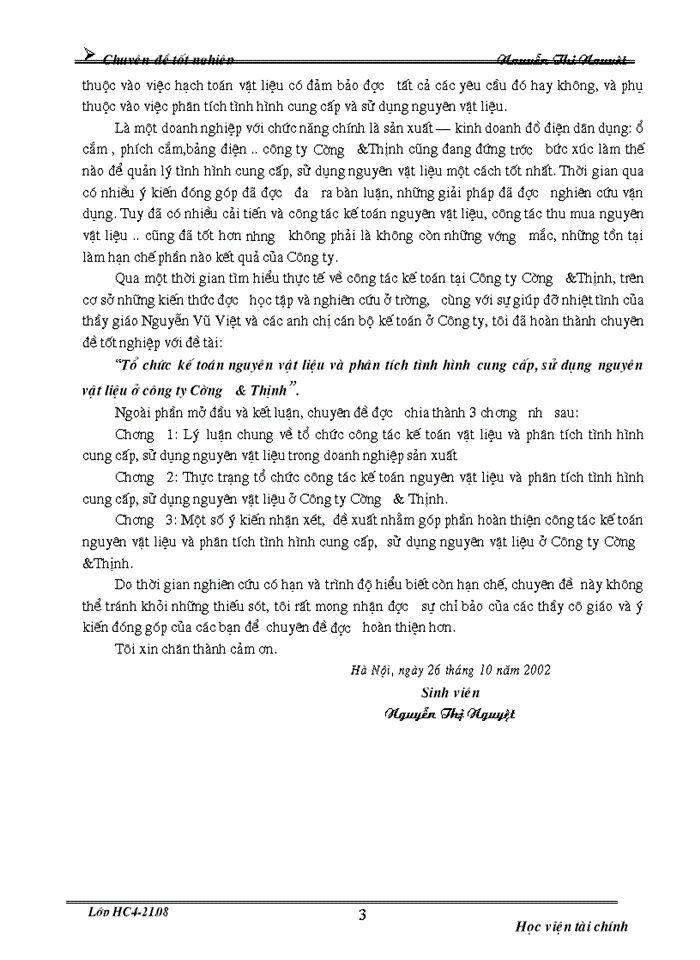 image for page Tổ chức Kế toán Nguyên vật liệu và phân tích tình hình cung cấp sử dụng Nguyên vật liệu ở Công ty cường và Thịnh