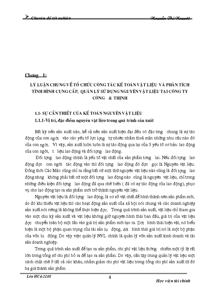 image for page Tổ chức Kế toán Nguyên vật liệu và phân tích tình hình cung cấp sử dụng Nguyên vật liệu ở Công ty cường và Thịnh