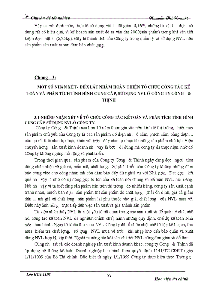 image for page Tổ chức Kế toán Nguyên vật liệu và phân tích tình hình cung cấp sử dụng Nguyên vật liệu ở Công ty cường và Thịnh