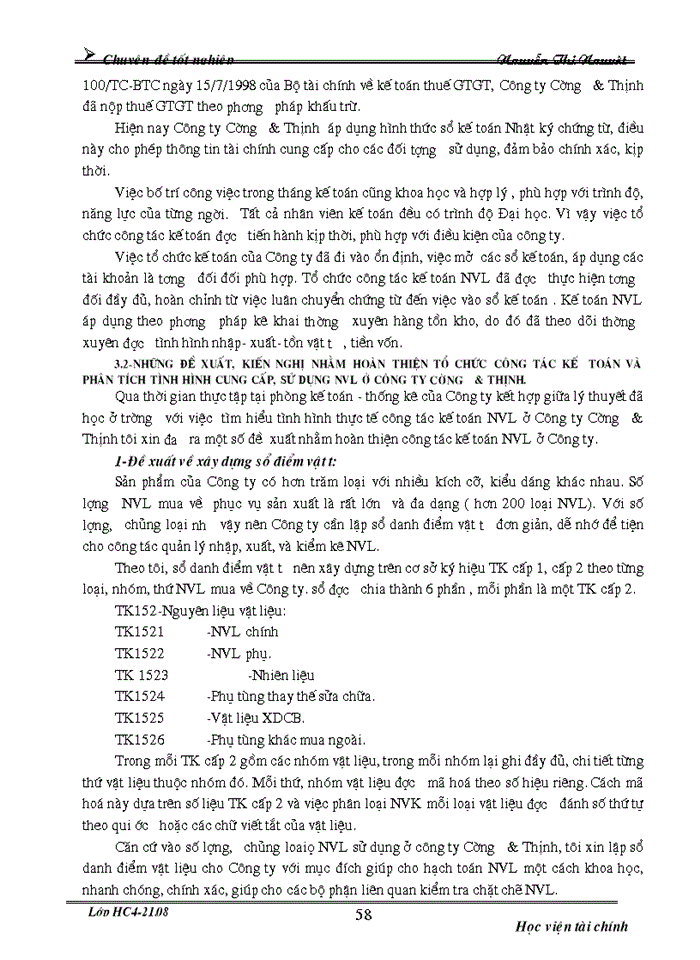 image for page Tổ chức Kế toán Nguyên vật liệu và phân tích tình hình cung cấp sử dụng Nguyên vật liệu ở Công ty cường và Thịnh