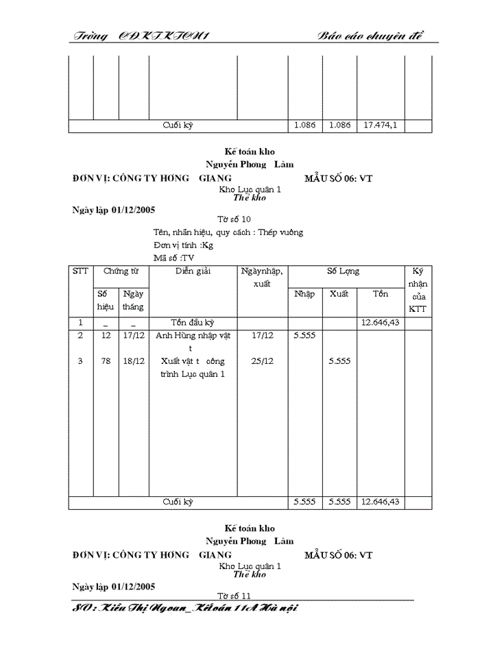 image for page THS Kế toán Nguyên vật liệu Công cụ dụng cụ ở Công ty Xây dựng Hương Giang - Bộ quốc phòng