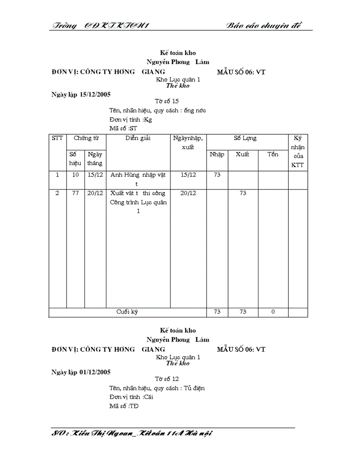 image for page THS Kế toán Nguyên vật liệu Công cụ dụng cụ ở Công ty Xây dựng Hương Giang - Bộ quốc phòng