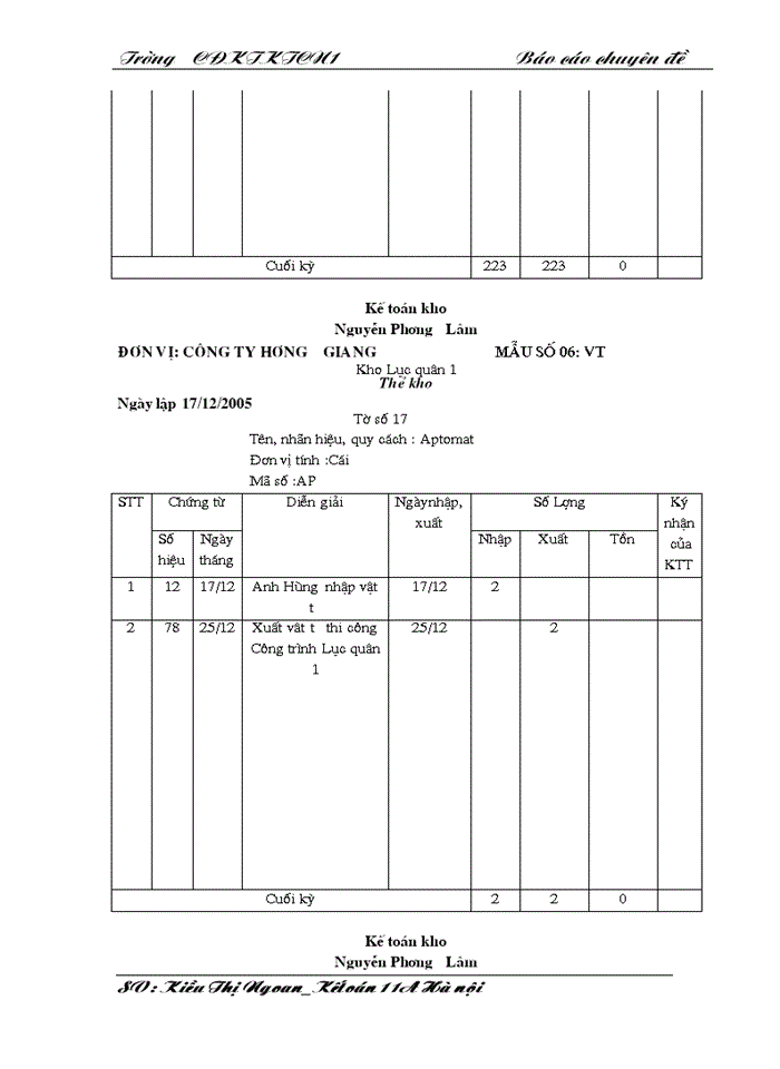 image for page THS Kế toán Nguyên vật liệu Công cụ dụng cụ ở Công ty Xây dựng Hương Giang - Bộ quốc phòng