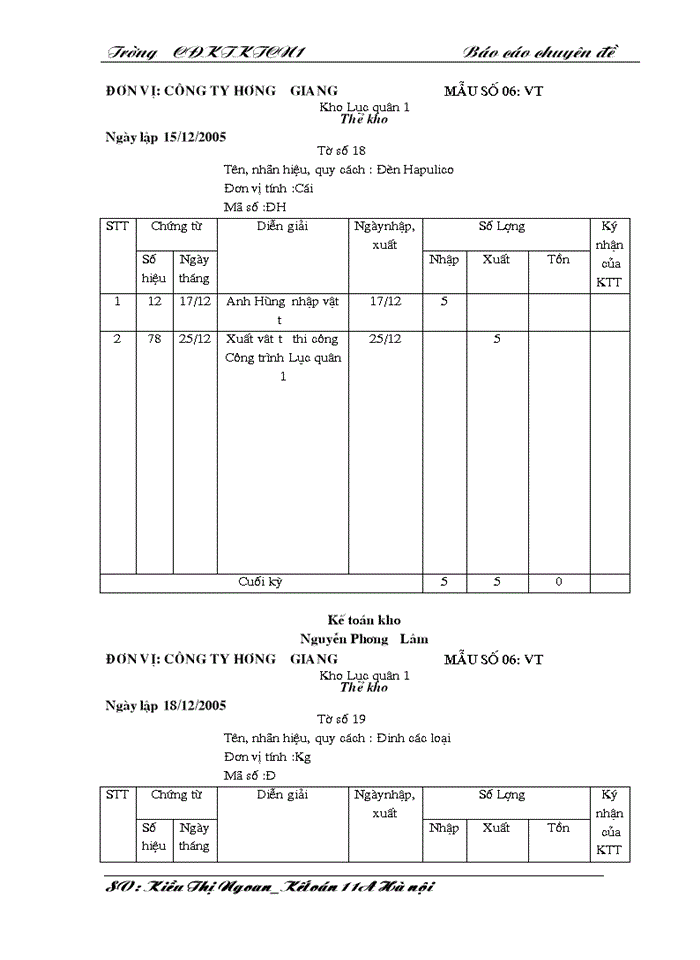 image for page THS Kế toán Nguyên vật liệu Công cụ dụng cụ ở Công ty Xây dựng Hương Giang - Bộ quốc phòng
