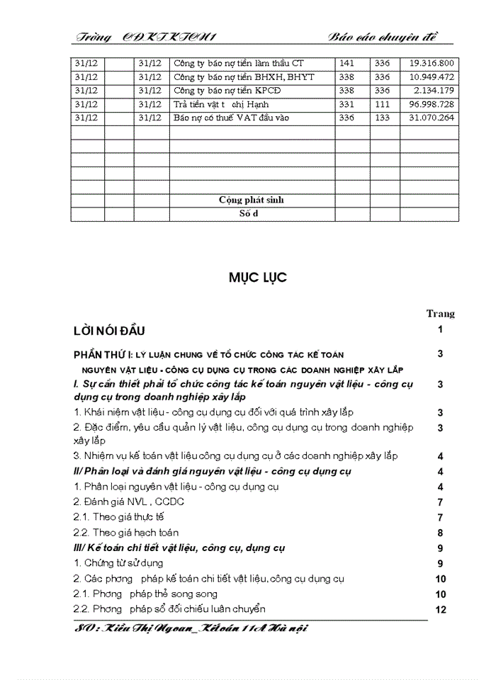 image for page THS Kế toán Nguyên vật liệu Công cụ dụng cụ ở Công ty Xây dựng Hương Giang - Bộ quốc phòng