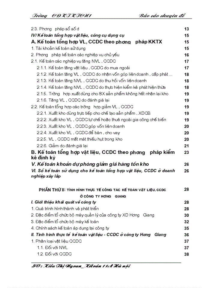 image for page THS Kế toán Nguyên vật liệu Công cụ dụng cụ ở Công ty Xây dựng Hương Giang - Bộ quốc phòng