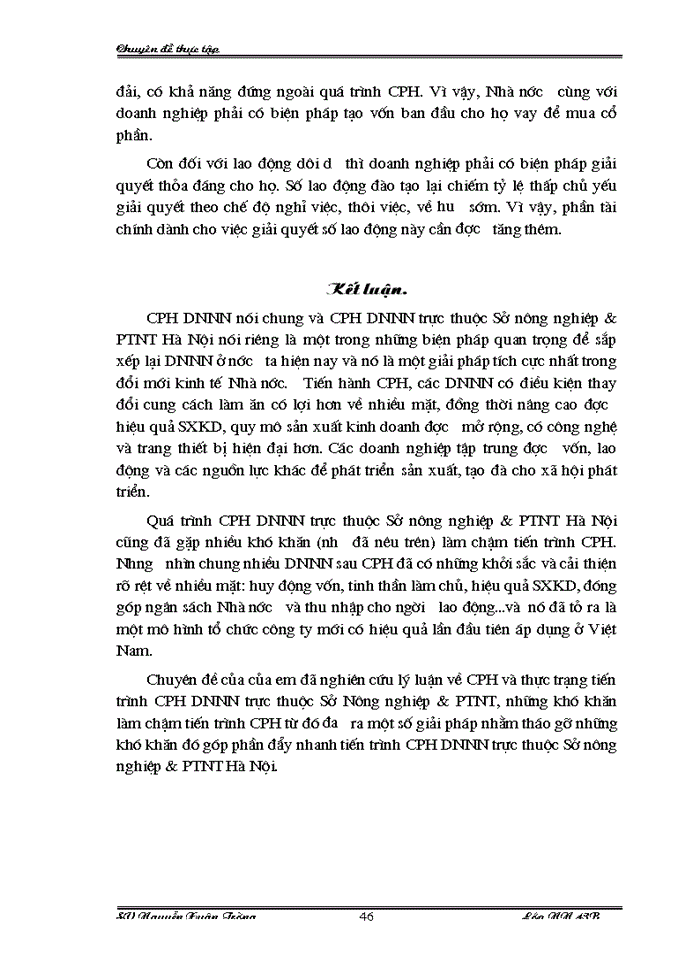 image for page Thực trạng và Một số Giải pháp đẩy nhanh tiến trình Cổ phần hóa các Doanh nghiệp Nhà Nước trực thuộc Sở Nông nghiệp và Phát triển Nông thôn Hà Nội