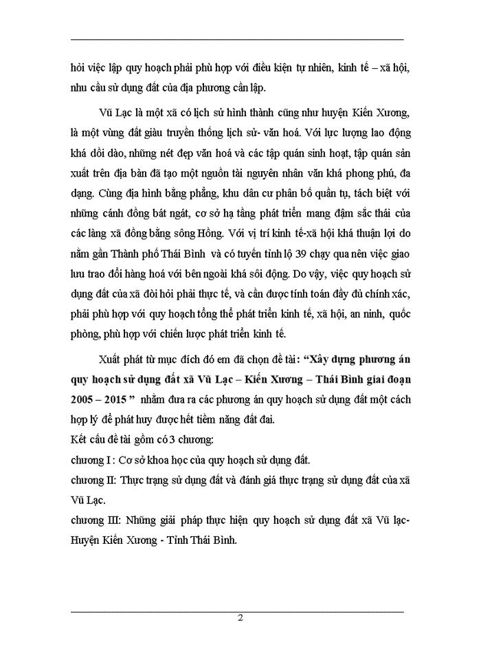 image for page Xây dựng phương án quy hoạch sử dụng đất xó Vũ Lạc Kiến Xương Thỏi bình giai đoạn 2005 2015